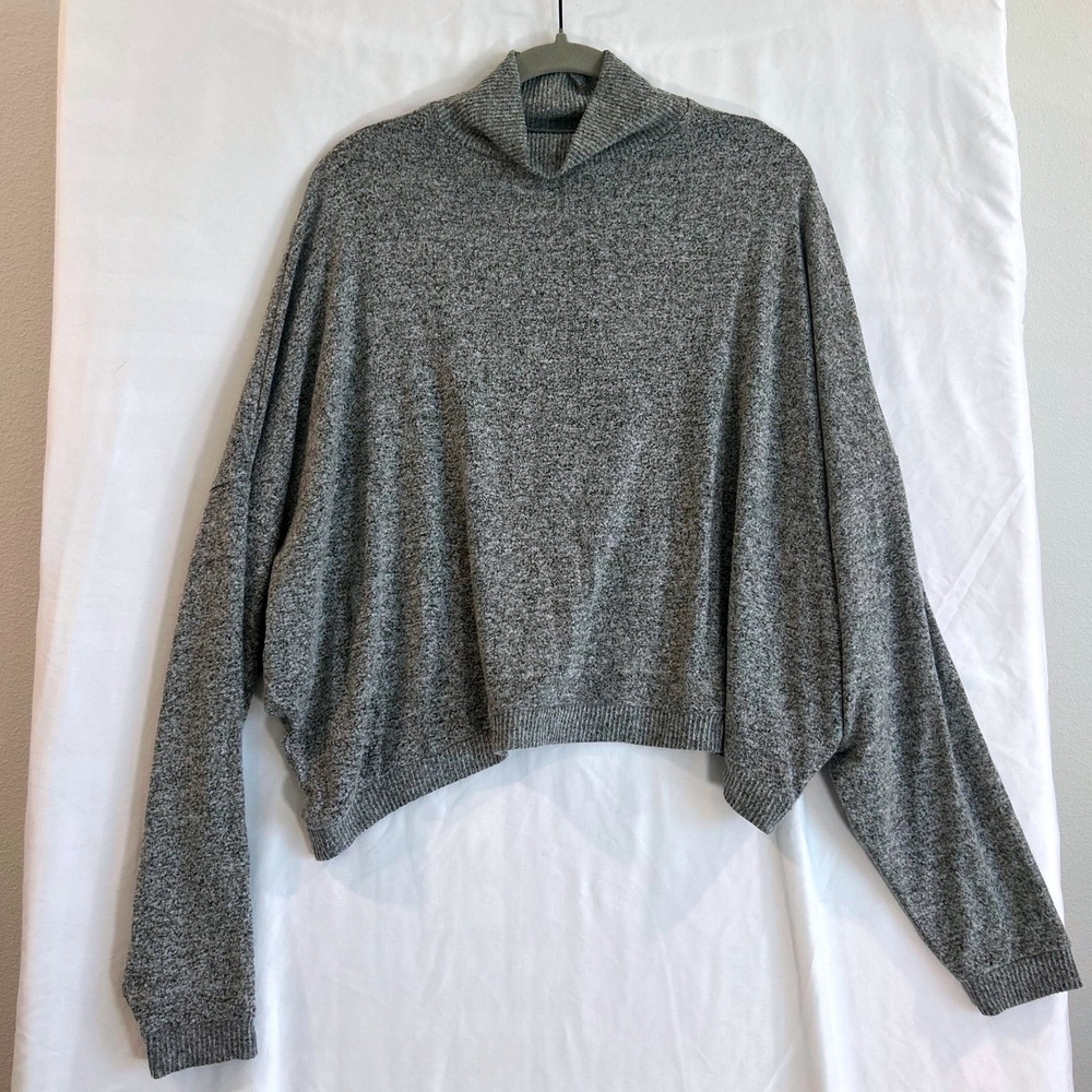 Lucky Brand Womens Grey Marl Mock Neck Dolman Sleeve Cropped Sweater Large
